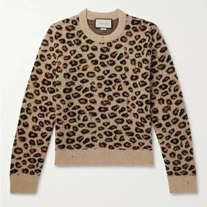 Gucci Beige and Black Leopard Print Wool Sweater
